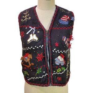 Vintage Winter Wonderland Beaded Embroidered Vest Size M Star Blue Originals‎